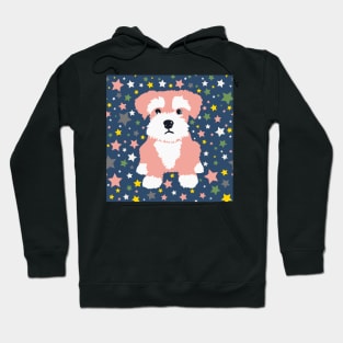 Pink Miniature Schnauzer and Stars on Blue Background Hoodie